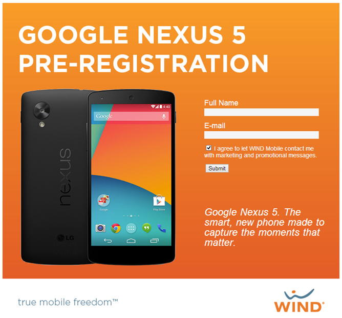 Wind Mobile Nexus 5 pre-registration Facebook leak 