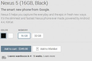 Nexus 5 not available for 4 weeks